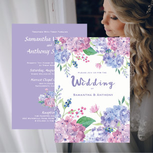 Pastel Hydrangeas Lila Wedding Einladung