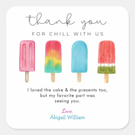Pastel Ice Cream Birthday Danke, Ihre Karten Quadratischer Aufkleber (Vorderseite)