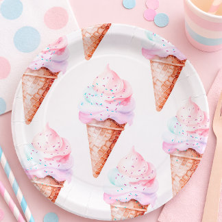 Pastel Ice Cream Cone Party Plates | Sweet Birthda Pappteller