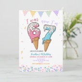 Pastel Ice Cream Six Seven Birthday Party Glitter Einladung (Stehend Vorderseite)