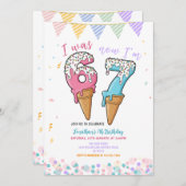 Pastel Ice Cream Six Seven Birthday Party Glitter Einladung (Vorne/Hinten)