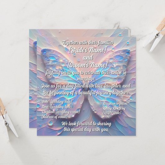 Pastel impasto Moderne Schmetterlingshochzeit Einladung (Vorderseite/Rückseite Beispiel)