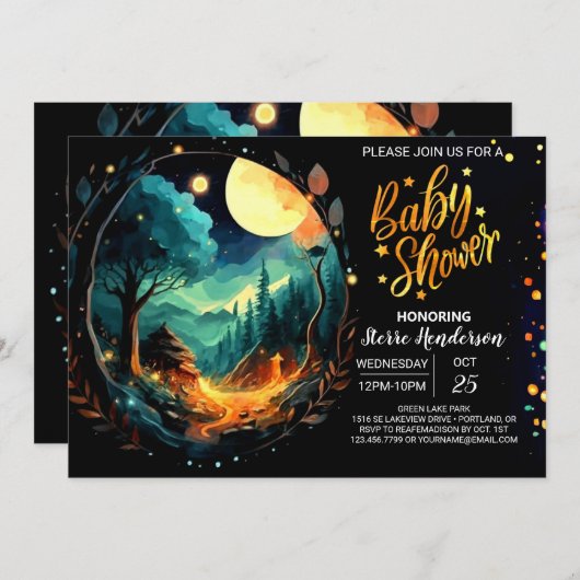 Pastel in die Woods Boho Babydusche Einladung (Vorne/Hinten)