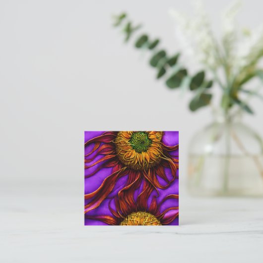 Pastel Ink Flow Intricate Sonnenblume botanisch Quadratische Visitenkarte (Stehend Vorderseite)
