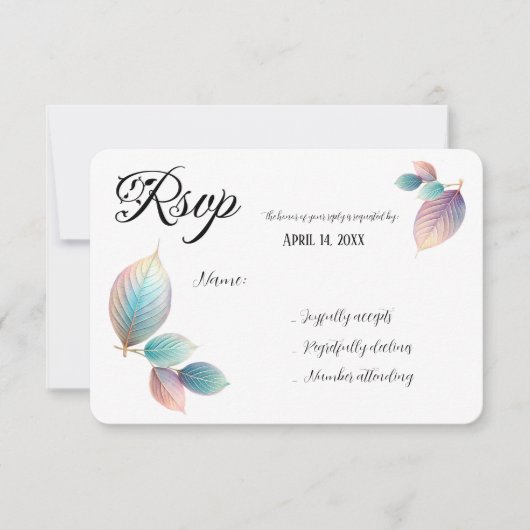 Pastel Iridescent Blätter Hochzeiten Dreamy Pastel RSVP Karte (Vorderseite)