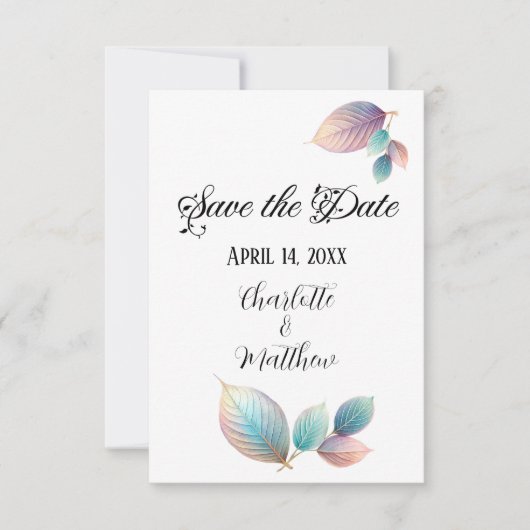 Pastel Iridescent Blätter Hochzeiten Dreamy Pastel Save The Date (Vorderseite)