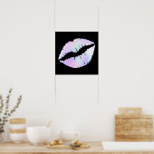 Pastel Iridescent Foil Lipstick Kiss auf Schwarz Poster (Küche)