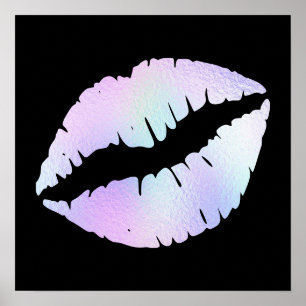 Pastel Iridescent Foil Lipstick Kiss auf Schwarz Poster