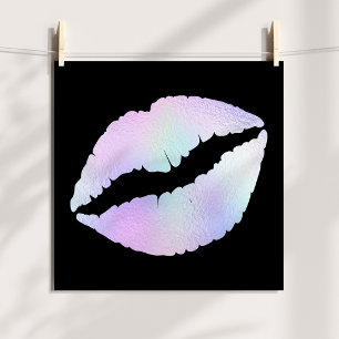 Pastel Iridescent Foil Lipstick Kiss auf Schwarz Poster