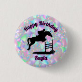 Pastel Iridescent Happy Birthday Horse Girl Button (Vorderseite)