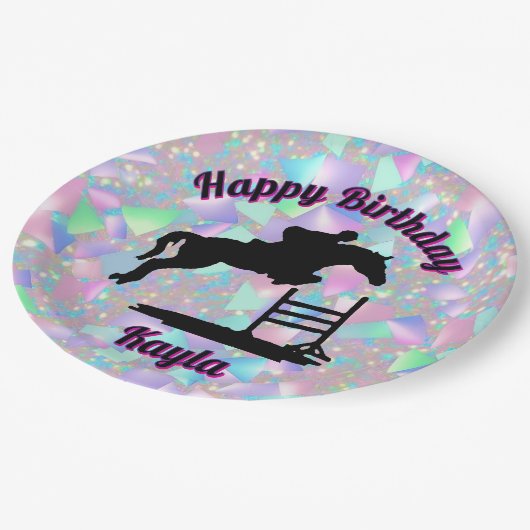 Pastel Iridescent Happy Birthday Horse Girl Pappteller (Schrägansicht)