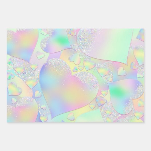 Pastel Iridescent Herz Gemustert Geschenkpapier Set (Vorderseite 2)