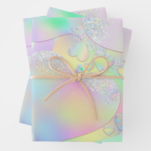 Pastel Iridescent Herz Gemustert Geschenkpapier Set (Beispiel)
