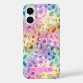 Pastel Iridescent Leopard Print Monogrammed iPhone 16 Hülle