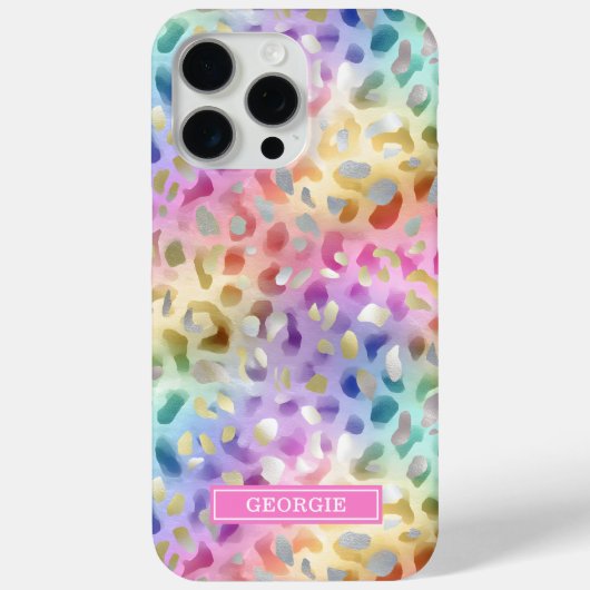 Pastel Iridescent Leopard Print Monogrammed Case-Mate iPhone Hülle (Rückseite)