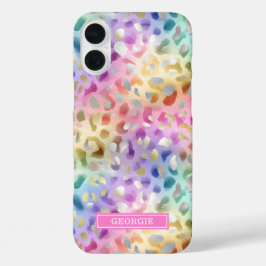 Pastel Iridescent Leopard Print Monogrammed iPhone 16 Plus Hülle