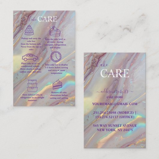 Pastel Iridescent Marble Cake Care  Visitenkarte (Vorne/Hinten)