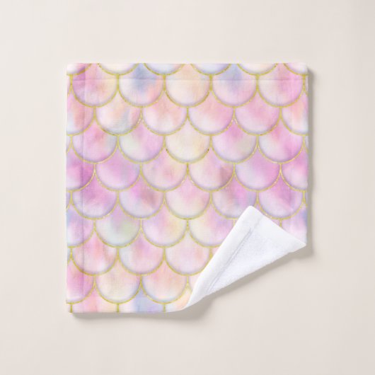 Pastel Iridescent Mermaid Scales Muster Badhandtuch Set (Waschlappen)