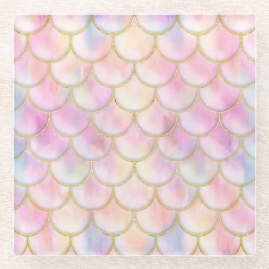 Pastel Iridescent Mermaid Scales Muster Glasuntersetzer (Vorderseite)