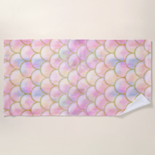 Pastel Iridescent Mermaid Scales Muster Strandtuch (Vorderseite)