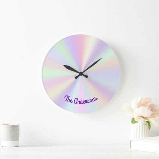 Pastel Iridescent Rainbow Radient Große Wanduhr (Zuhause)