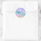 Pastel Iridescent Rainbow Wave Ombre Foil Monogram Runder Aufkleber (Tasche)