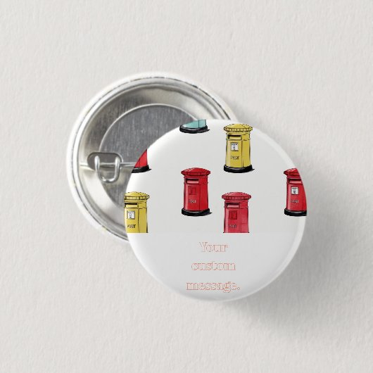 Pastel Japanese Postbox: Watercolor Crayon Style Button (Vorne & Hinten)