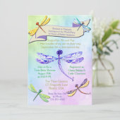 Pastel Jewel Tone Dragonfly Kinderdusche laden ein Einladung (Stehend Vorderseite)