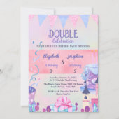 Pastel Joint Girls Double Birthday Celebration Einladung (Vorderseite)