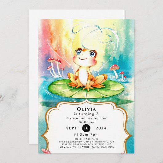 Pastel Joyful Frog Birthday Einladung (Vorne/Hinten)