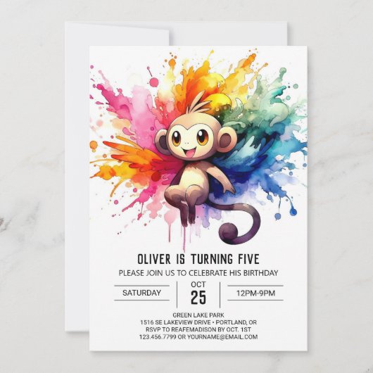 Pastel Joyful Monkey Geburtstag Einladung (Vorderseite)