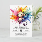 Pastel Joyful Monkey Geburtstag Einladung (Stehend Vorderseite)