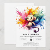 Pastel Joyful Monkey Geburtstag Einladung (Vorne/Hinten)