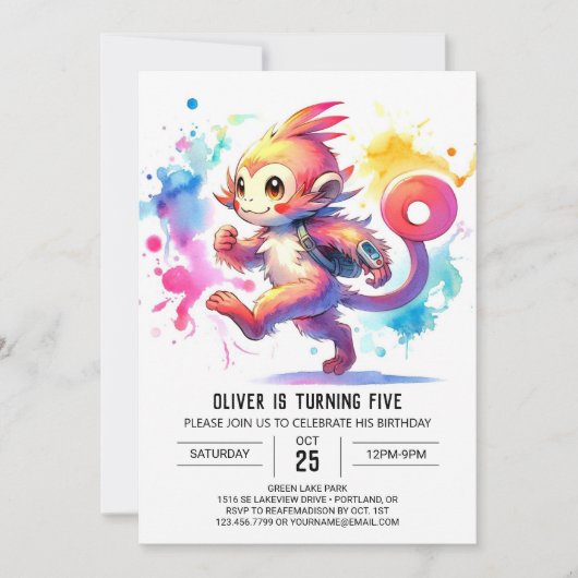 Pastel Joyful Monkey Geburtstag Einladung (Vorderseite)