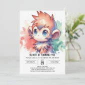 Pastel Joyful Monkey Geburtstag Einladung (Stehend Vorderseite)