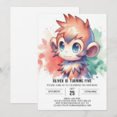 Pastel Joyful Monkey Geburtstag Einladung (Vorne/Hinten)