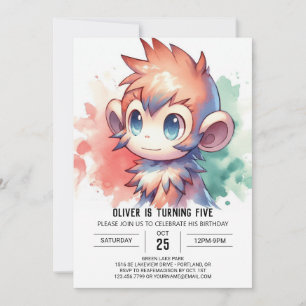 Pastel Joyful Monkey Geburtstag Einladung