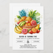 Pastel Juicy Editable Frucht Geburtstag Einladung (Vorne/Hinten)