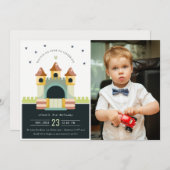 Pastel Jumping Castle Jump Foto Kindergeburtstag Einladung (Vorne/Hinten)