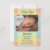 Pastel Kariert Baby Foto Danke Karte (Vorderseite)