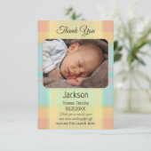 Pastel Kariert Baby Foto Danke Karte (Stehend Vorderseite)