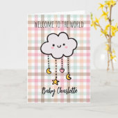 Pastel Kariert Cloud Welcome Baby Girl Karte (Gelbe Blume)