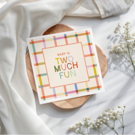 Pastel Kariert "Two Much Fun" 2. Geburtstag Custom Serviette
