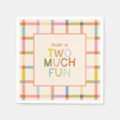 Pastel Kariert "Two Much Fun" 2. Geburtstag Custom Serviette (Vorderseite)