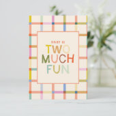 Pastel Kariert "Two Much Fun" 2. Geburtstag vielen Dankeskarte (Stehend Vorderseite)