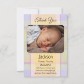 Pastel Kariertes neutrales Baby Foto Danke Karte (Vorderseite)