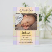 Pastel Kariertes neutrales Baby Foto Danke Karte (Stehend Vorderseite)