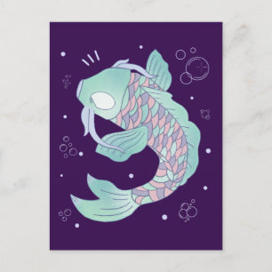 Pastel-Karpfen Whimsische Volkskunst Unterwasser Postkarte