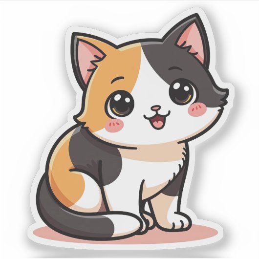 Pastel Kawaii Calico Cat Sticker Geschenk (Vorderseite)