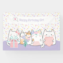 Pastel Kawaii Cat Fiends Grußfreund Cartoon Doodle Banner